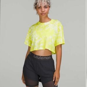 Lululemon All Yours Cropped Tee Shirt Tie-dye Yellow Neon Size 10 Pima Cotton